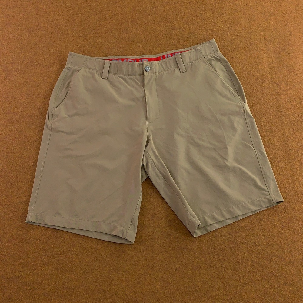 Under Armour Mens 40 Khaki Tan Performance Flat Front Golf Shorts 1272862
